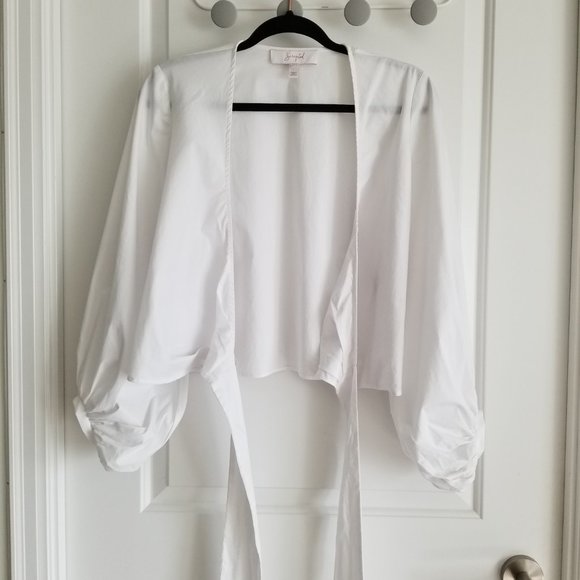 White Balloon Sleeve Wrap Tie Shirt/ Blouse - Picture 2 of 9
